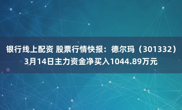 银行线上配资 股票行情快报：德尔玛（301332）3月14日主力资金净买入1044.89万元